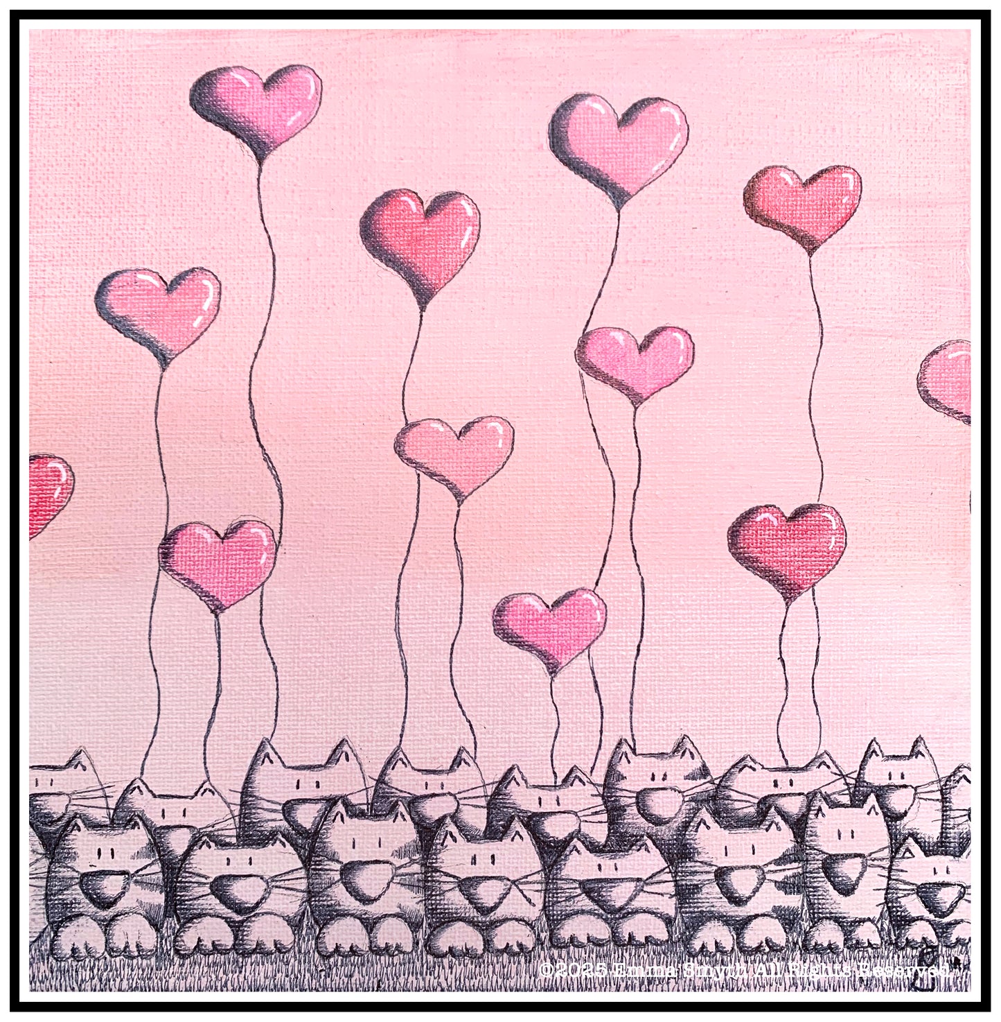 Never Too Much Original Pen and ink and Acrylic on Canvas 20x20cm. Unframed