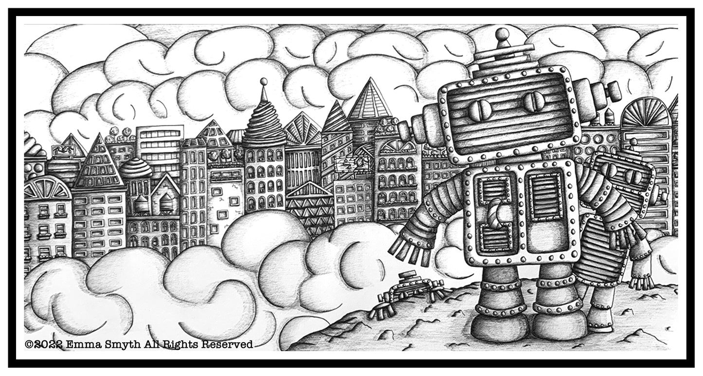 The Smog 60 x 30 cm Original Pen and Ink Framed Artwork