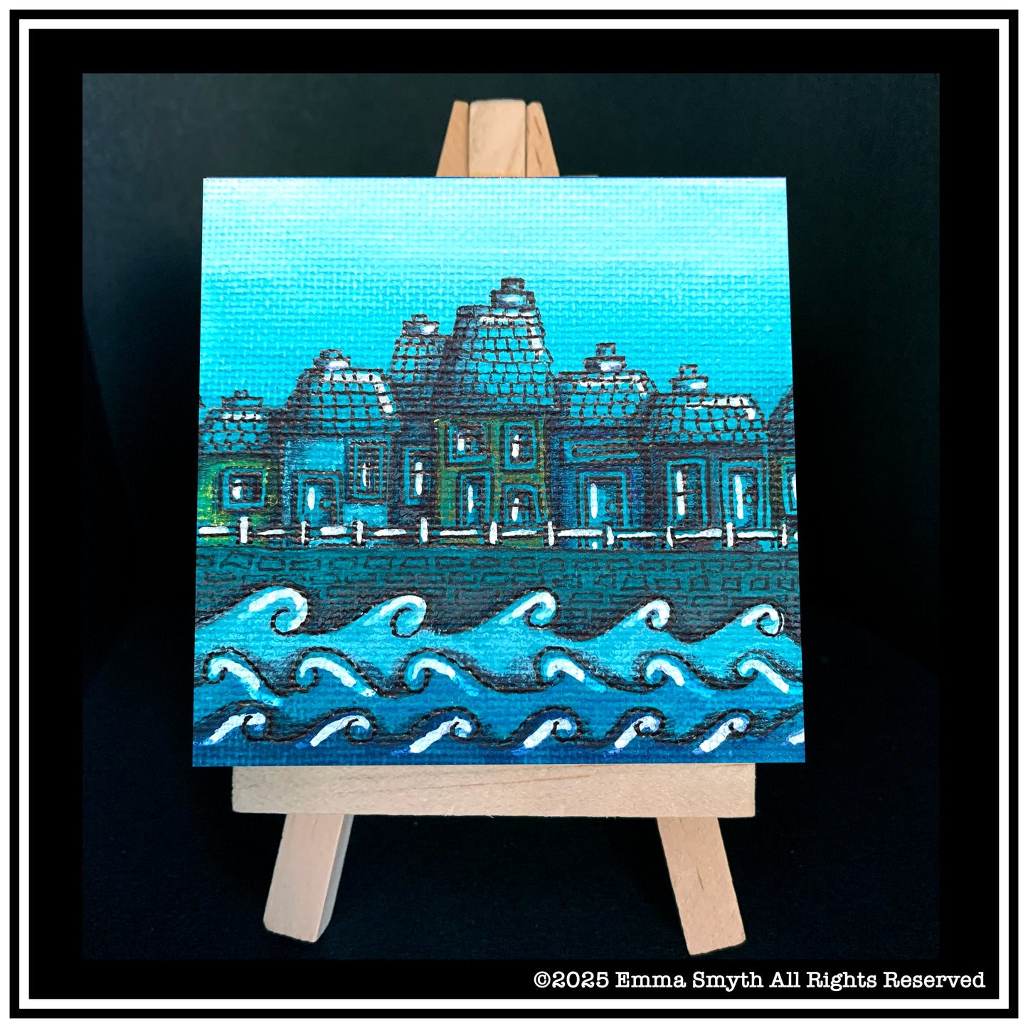 Seaside Town Mini Canvas 7.5 x 7.5cm