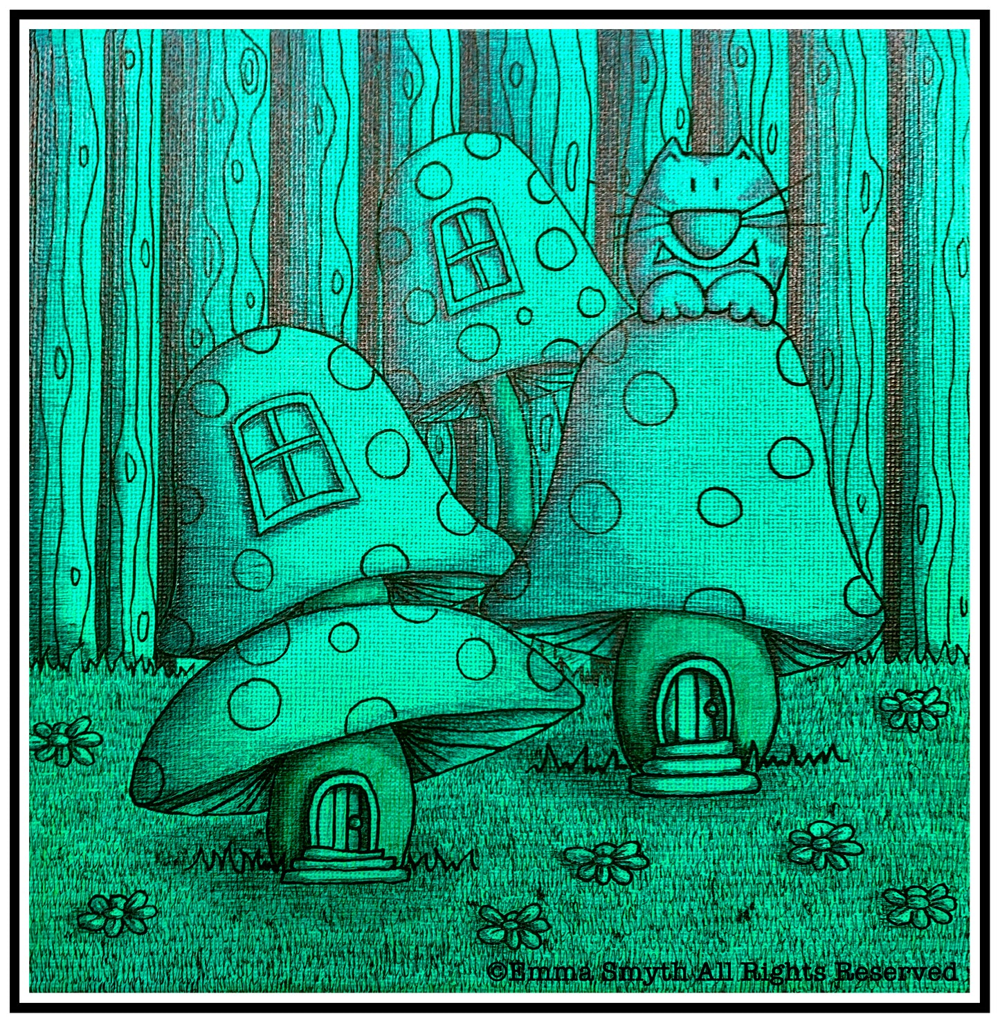 The Cheshire Cat  Original Pen and ink and Acrylic on Canvas 20x20cm. Unframed.