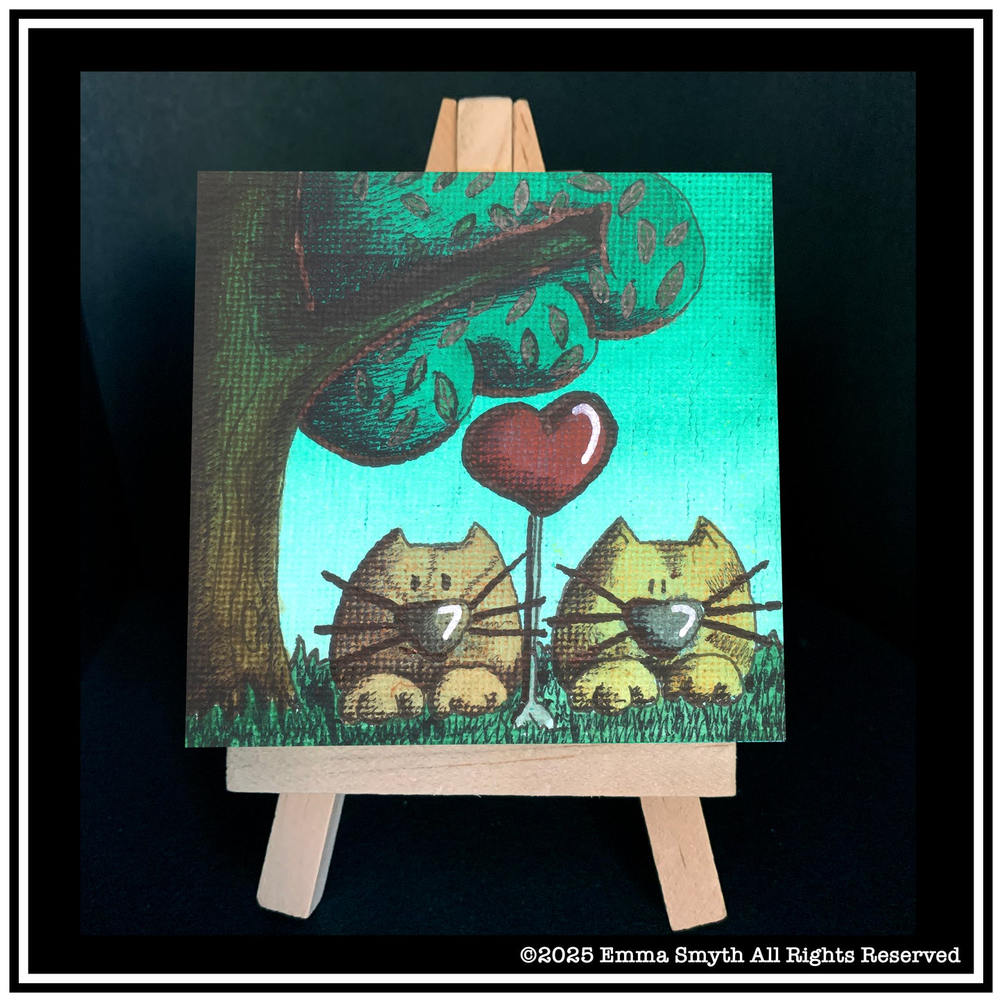 A couple of love struck cats Mini Canvas 7.5 x 7.5cm