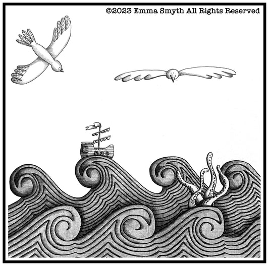 The Kraken 24 x24 cm Original Framed Artwork