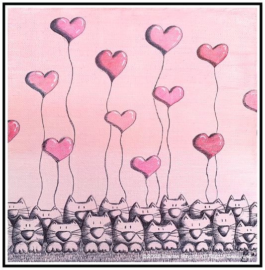 Never Too Much  Original Pen and ink and Acrylic on Canvas 20x20cm. Unframed