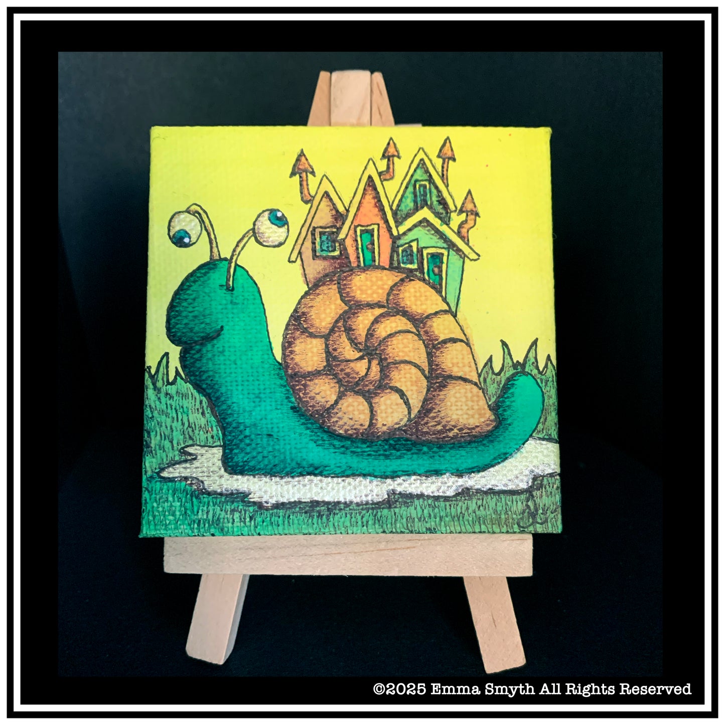 Crazy Yellow Snail Mini Canvas 7.5 x 7.5cm