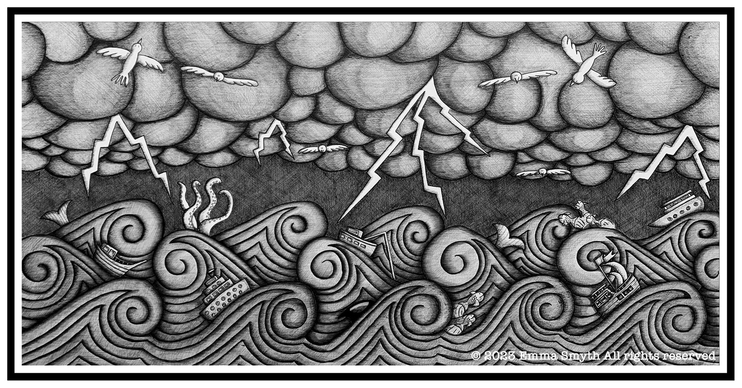 Storm at Sea 60 x 30cm Framed Original Artwork