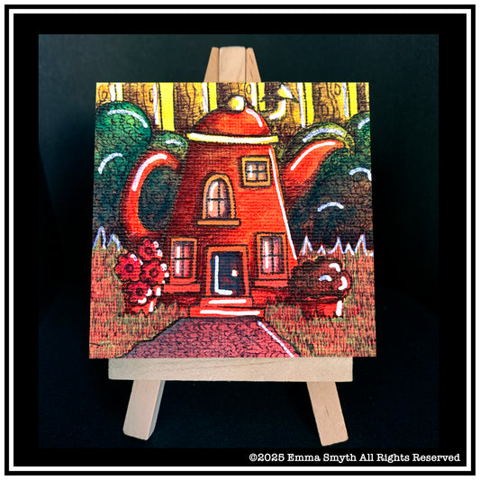 Tea Pot House Mini Canvas 7.5 x 7.5cm