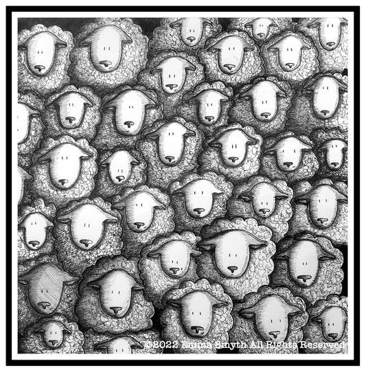 A Pure Heap of Sheep 24 x24cm Original Framed Artwork